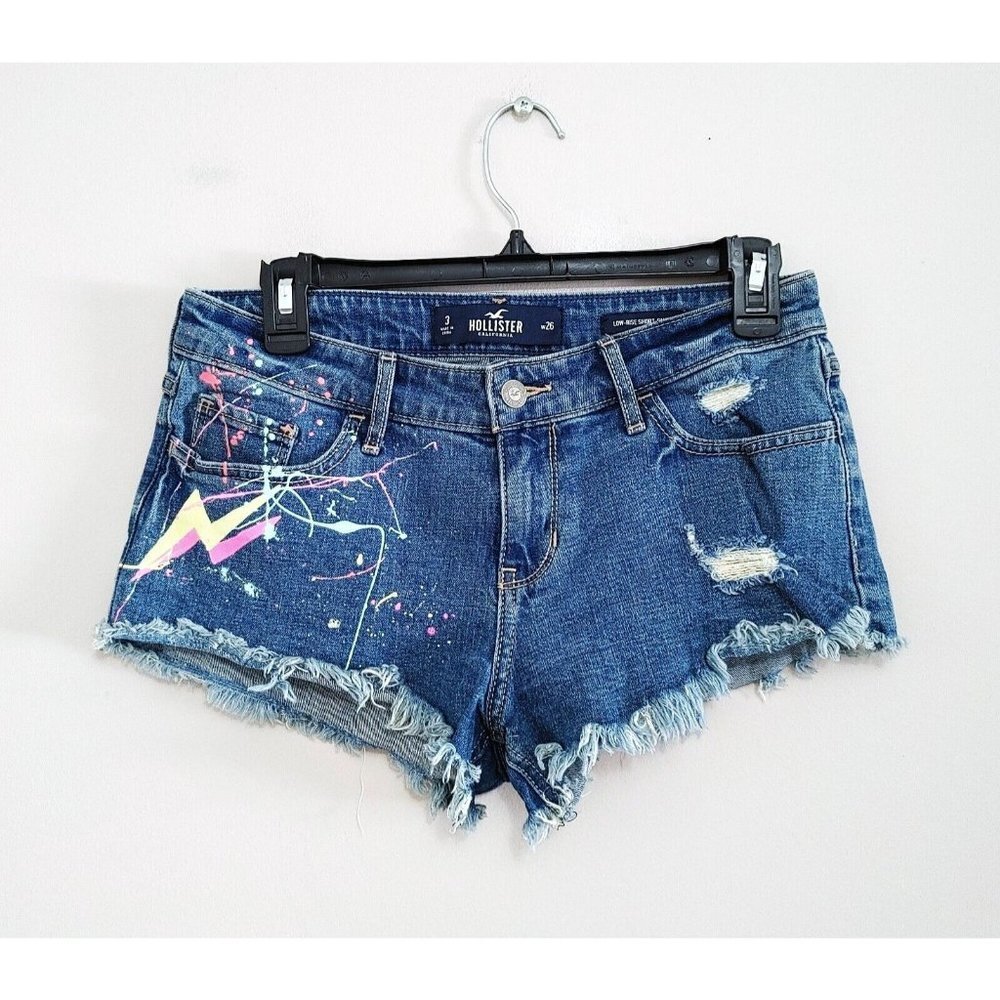 Hollister Size 3 Low  Rise Short Short Denim Shorts Splatter Paint Cut Offs